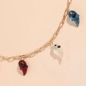 “Happy Lil Ghost” Multicolor Glass Whimsy Halloween Goth Spirit Spectre Necklace